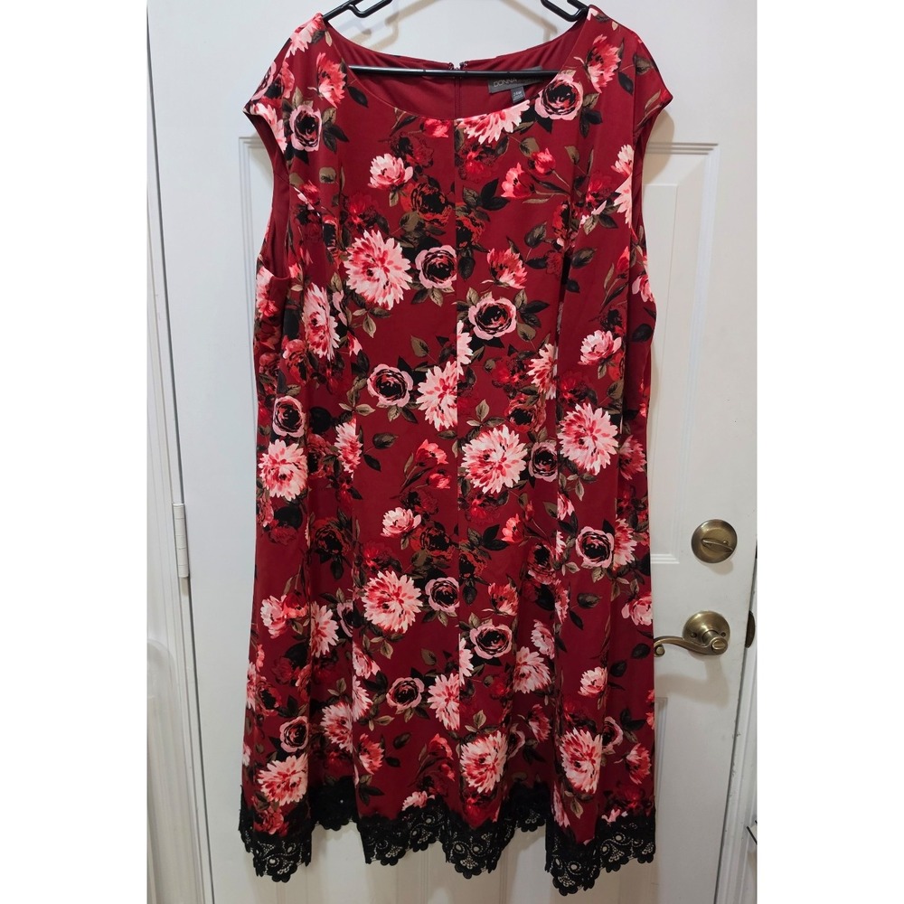 NWT Donna Ricco Burgundy Floral Lace-Hem Dress - Women's Plus Size 24W
